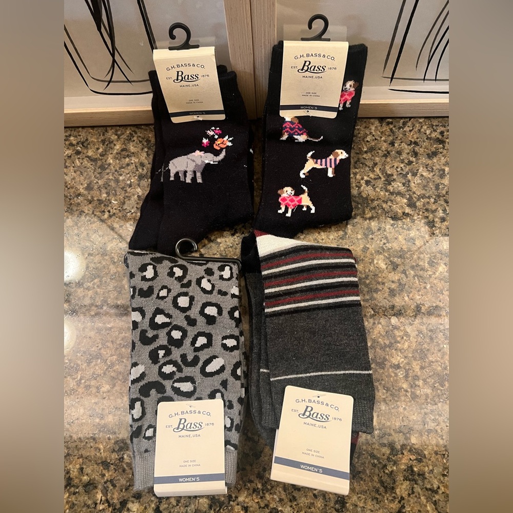 G.H. Bass & Co. Women’s Fun Animal and Striped Socks Set - Black, Gray, and Red